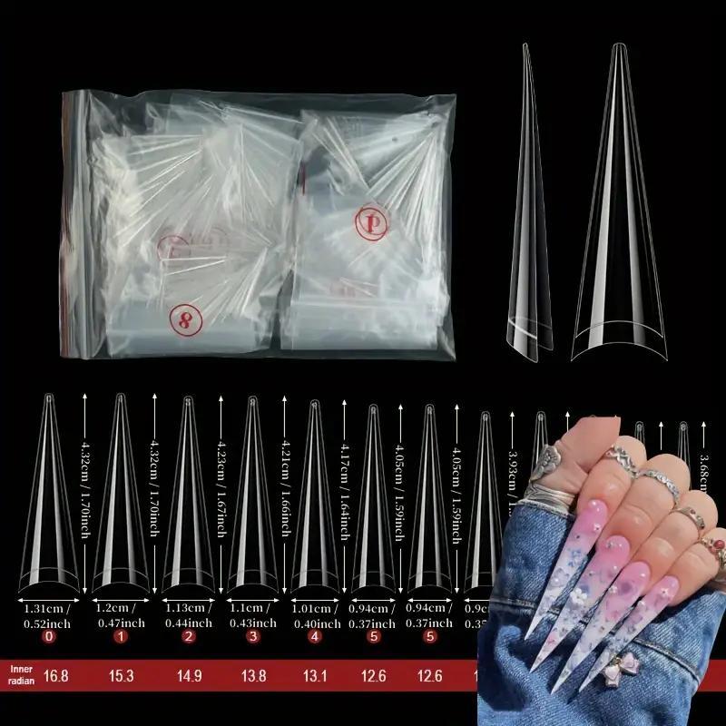 Long Pointed Fake Nail, 504pcs/set White & Transparent Full Cover Nail Tip Set, Acrylic DIY Salon Nail Art, Salon Quality Nails, Manicure & Pedicure Tools for Women & Girls