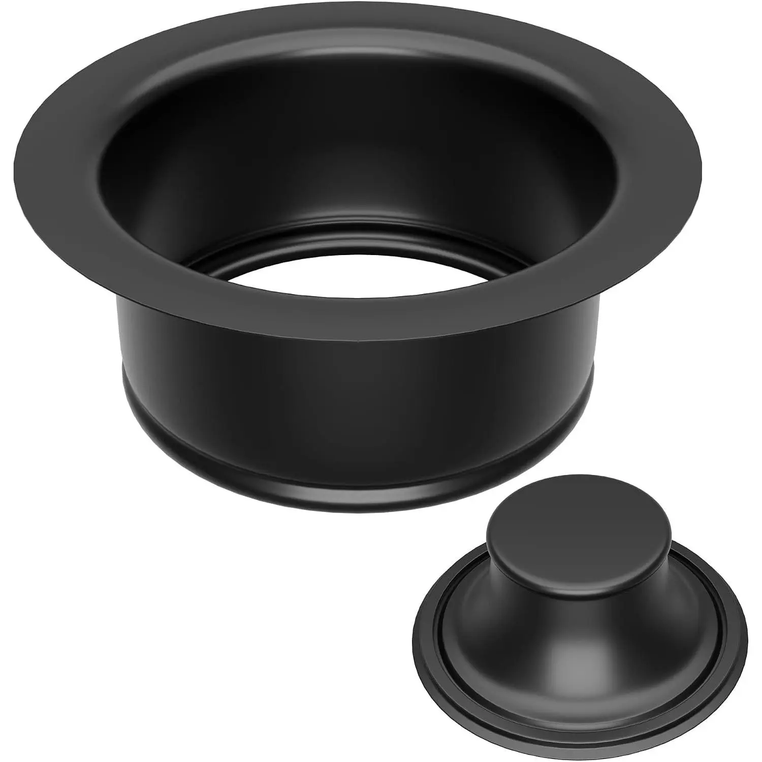 Kitchen Sink Garbage Disposal Flange and Stopper,Sink Drain Flange with Stopper for Garbage Disposal Stainless Steel Fit Universal 3-1/2 Inch Standard Sink Drain Opening Matte Black