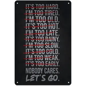 No rope2D Flat 【Aluvi】8x12 In Lightweight Laser-Engraved Motivational Aluminum Wall Sign - "Nobody Cares We Go To The Gym" Quote Plaque, Sport-Inspired Aesthetic Room Decor, Men's Room Gift for Decorating My Apartment
