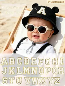 1PC Customizable A-Z Letter Black Toddler Fisherman Hat, Wide Brim Baby Sun Bucket Cap, Wind-resistant Chin Strap Infant Sun Hat, Camping Shopping Travel Newborn Accessories 0-2 Years Old