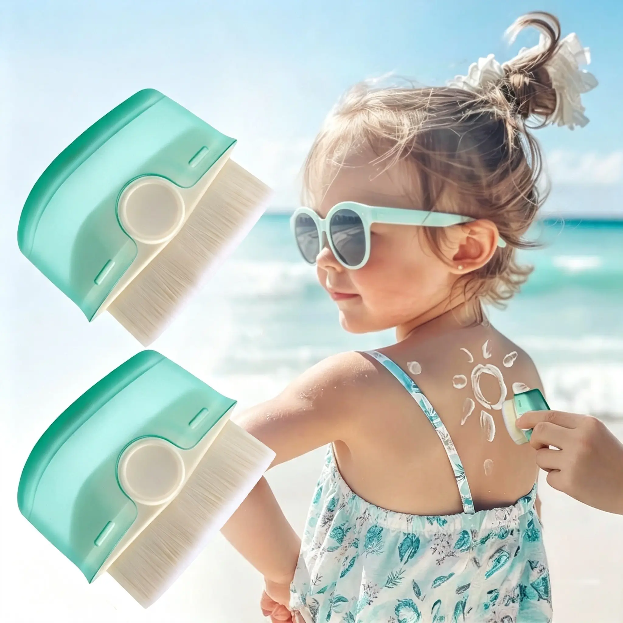 Sunscreen Applicator for Kids Face, Sunscreen Applicator Sunblock Brush with Protective Caps Makeup Brushes Sunscreen Brush for Kids Women.