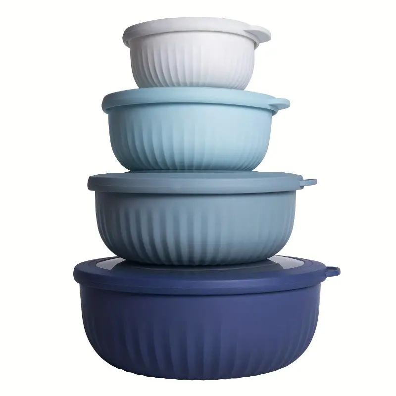 Set of 4 salad bowls with lids, Plastic bowls with lids, versatile, stackable mixing and prep bowls featuring leak-proof and non-slip designs, ideal for washing, food prep, airtight storage. Nesting salad bowls, Salad serving bowls