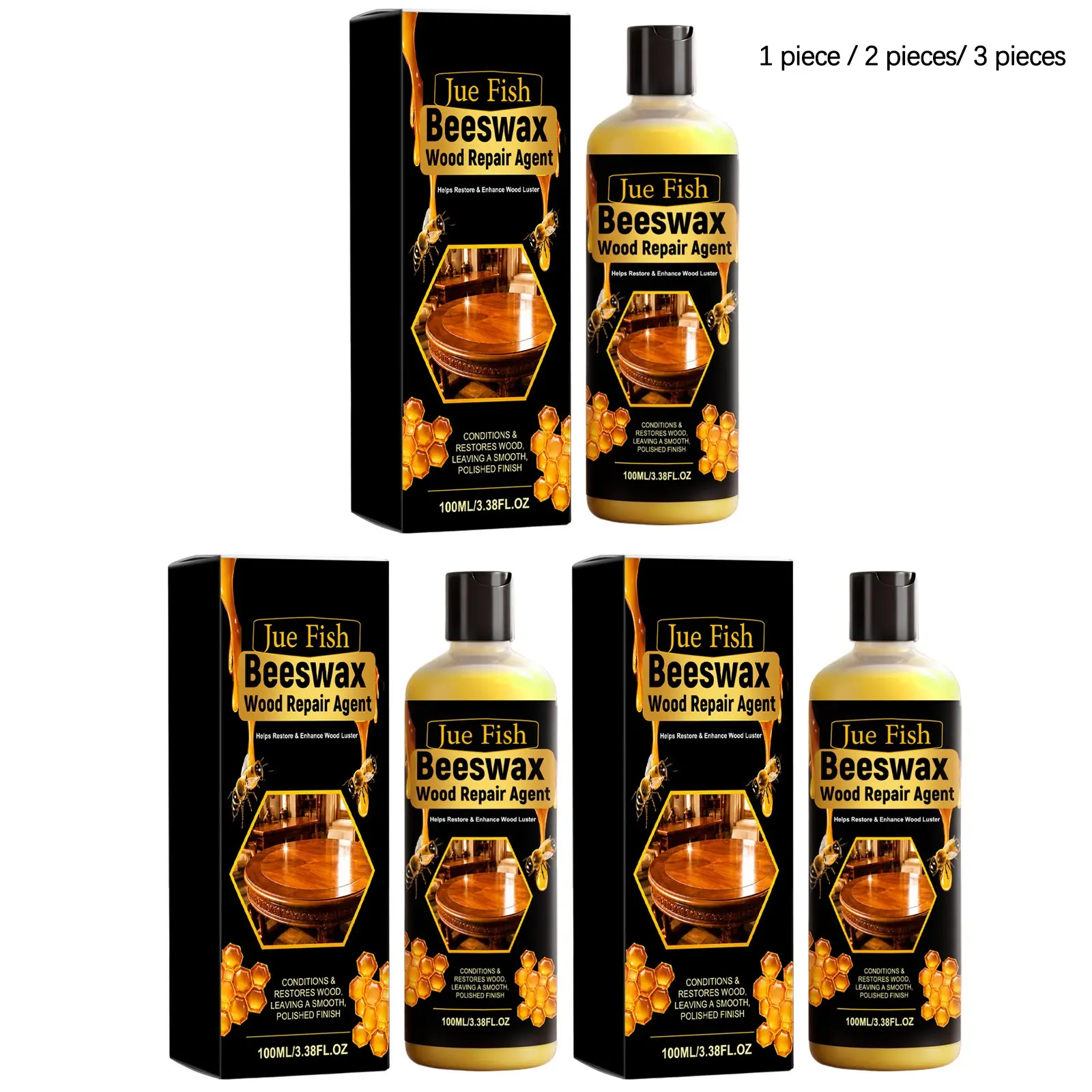 Beeswax Wood Care Agent (100ML/100ML*2/100ML*3), Gentle Cleaning Freshness, Furniture Polish Renewal, Glossy Non-Sticky, Natural Wood Scent