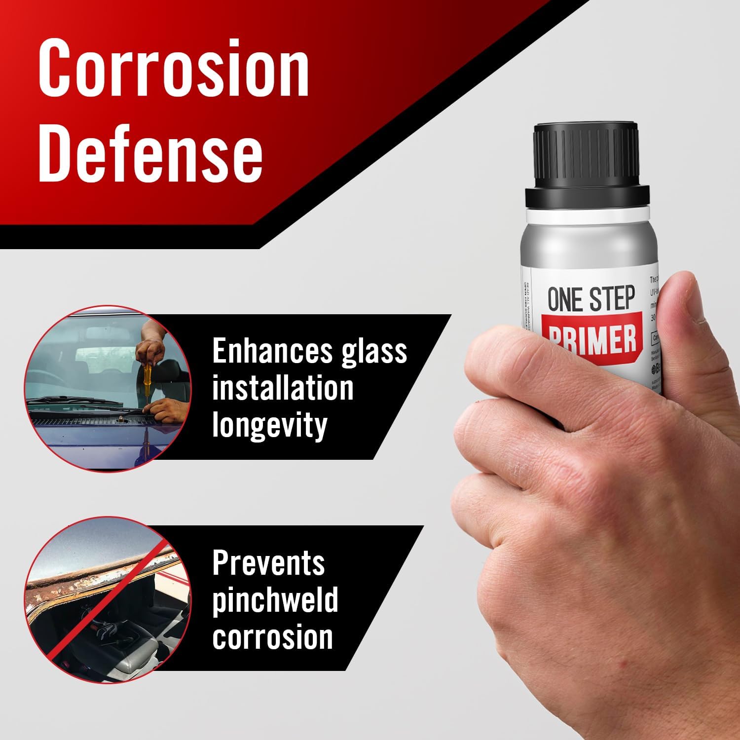 Windshield Primer - Ideal for Windshield Replacement - Promotes Adhesion of Urethan Adhesive/Sealants -  -  Drying, No Activator - Incl. 2 Daubers and Gloves - Black - 30 mL / 1 fl oz