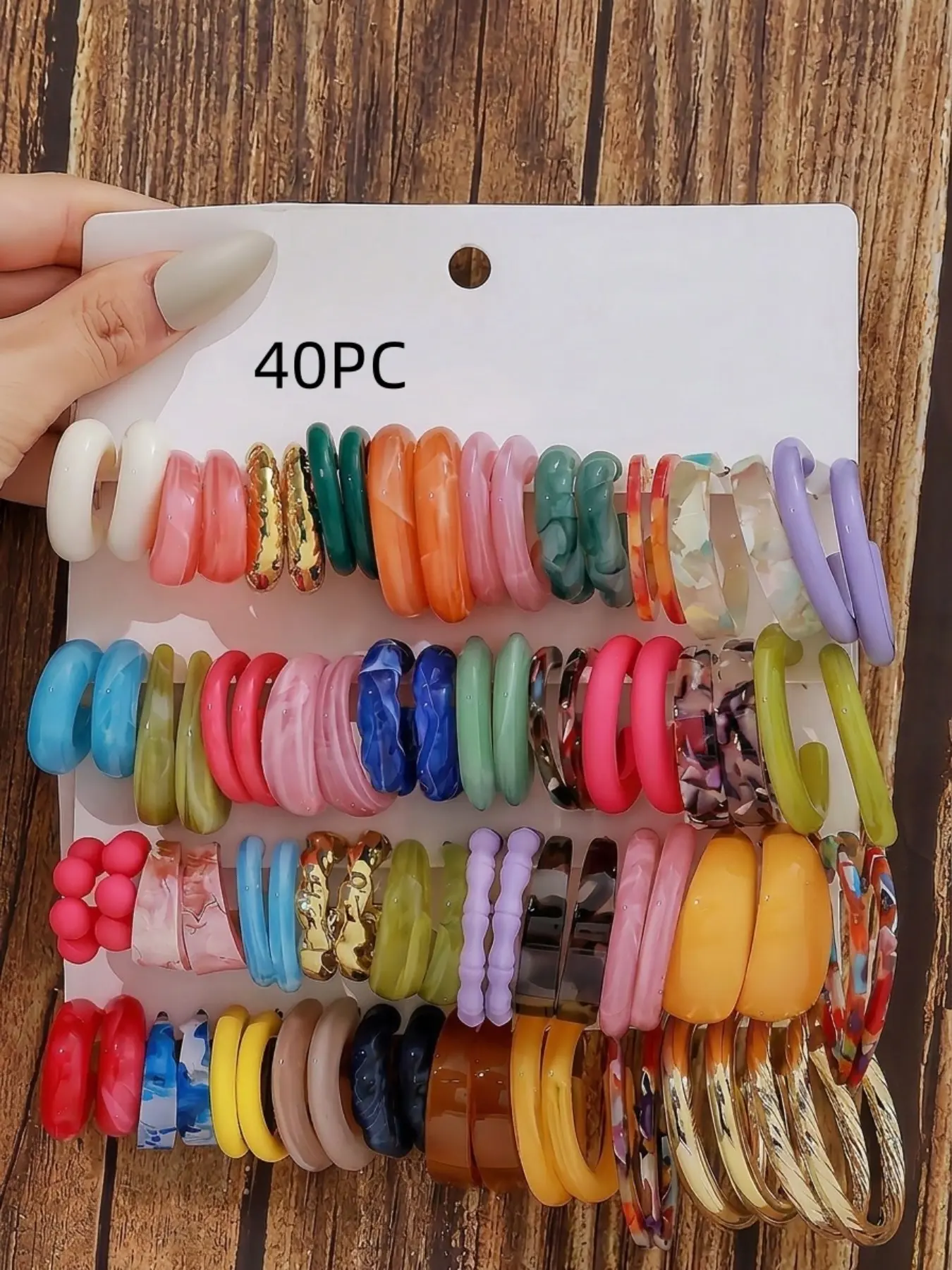 40 Pairs Acrylic Resin Hook Casual Earrings Set, Cute Colorblock Design, Lightweight, Perfect for Beach, Music Fest, Street Style, Gift Idea