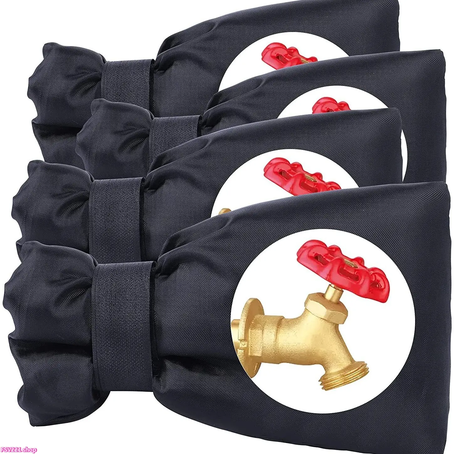 4-Pcs Polyester Plain Leisure Winter Faucet Cover Set, 5.5x7.9in Thick Durable Foldable Non-Slip Freeze-Safe Reusable Waterproof Hose Bib Protectors for Outdoor Garden, Black (Blocks Ice Damage)
