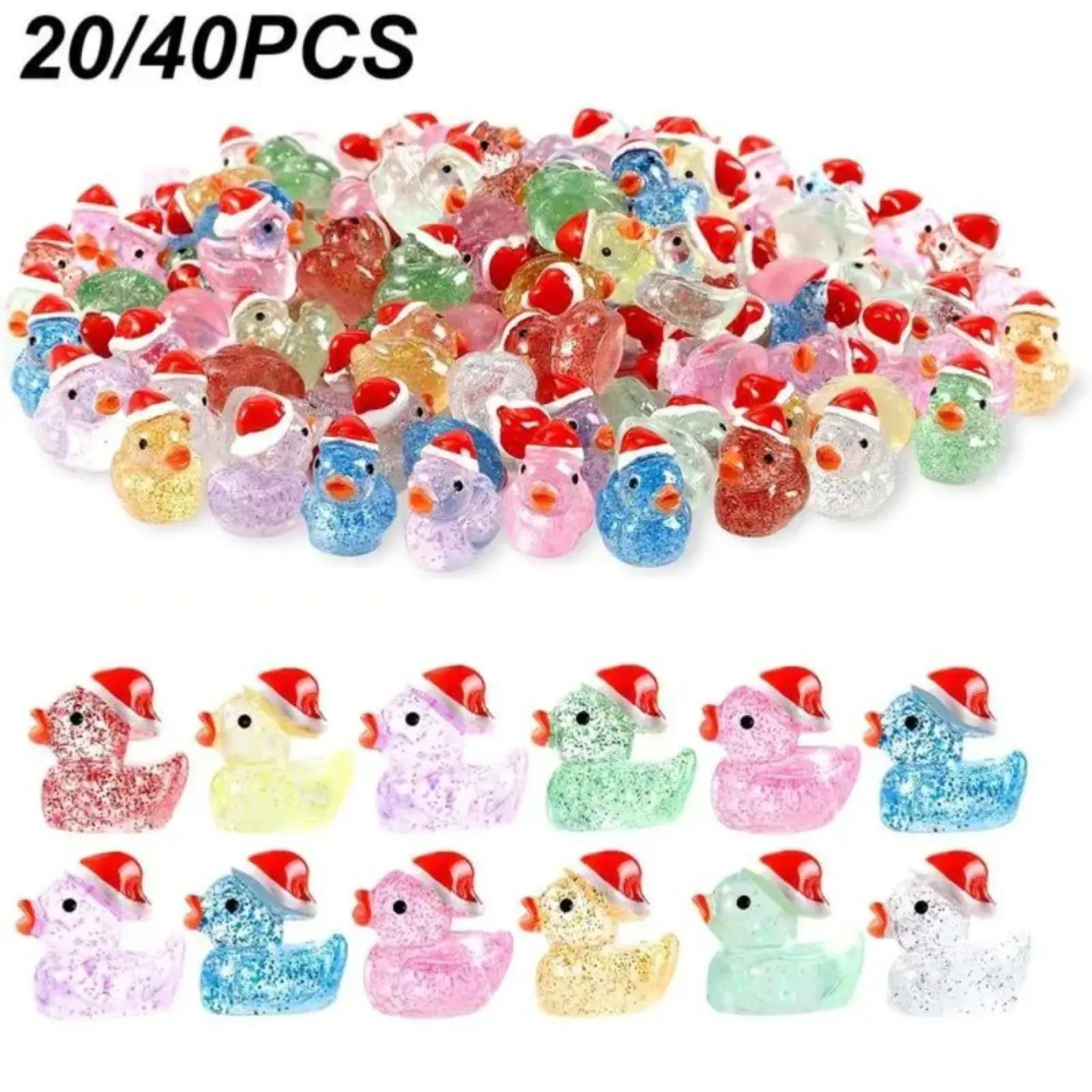 20-Piece Glitter Christmas Duck Figurine Set – Resin Miniature Home Ornaments, Plug-Free Festive Decorations, Cute Animal Decor for Holiday Display & Small Gift Giving