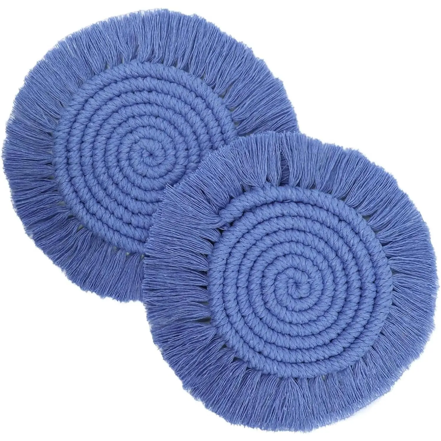7.4in Coasters for Drinks Absorbent, Boho Coasters for Table, Gifts for Women  Macrame Drink Coaster Set for Kinds of Mugs and Cups, 2 count Round, Light Blue