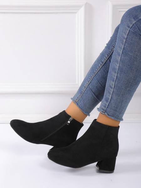Women's Velvet Ankle Boots with Side Zipper, Chunky Heel Casual Party Classic Fashion Shoes, Winter Booties, Fall & Winter Textile Upper Material