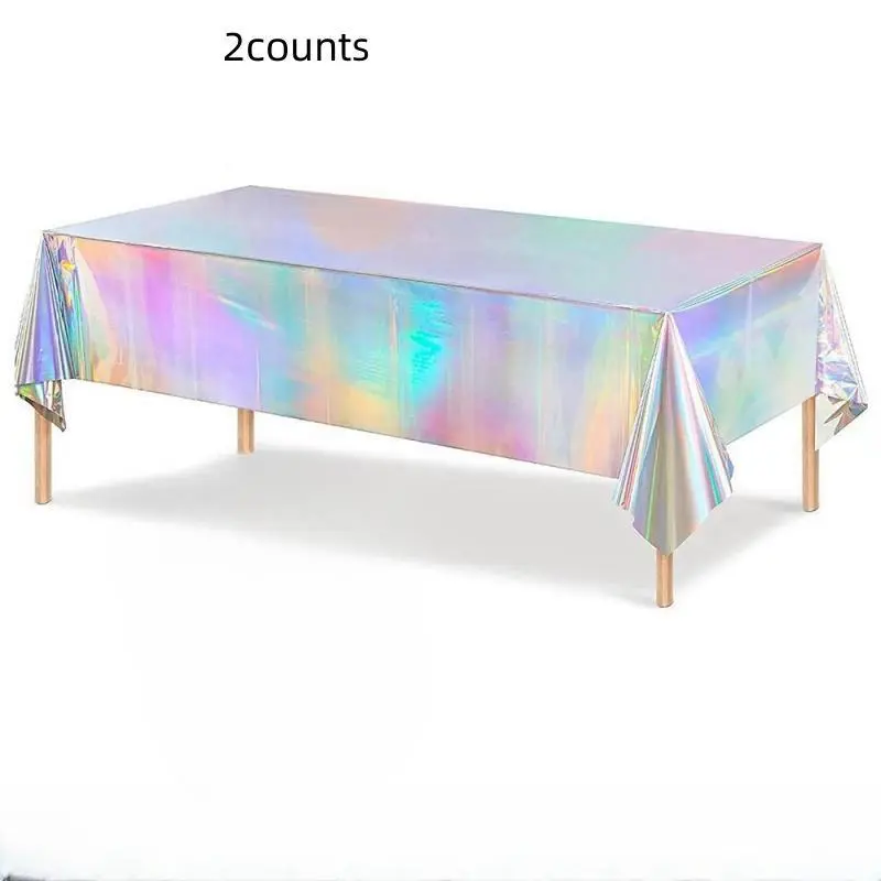 Rainbow Color Plastic Tablecloth Set, Shiny Disposable Laser Foil Table Cover for Birthday Wedding Party Picnic Christmas Decoration