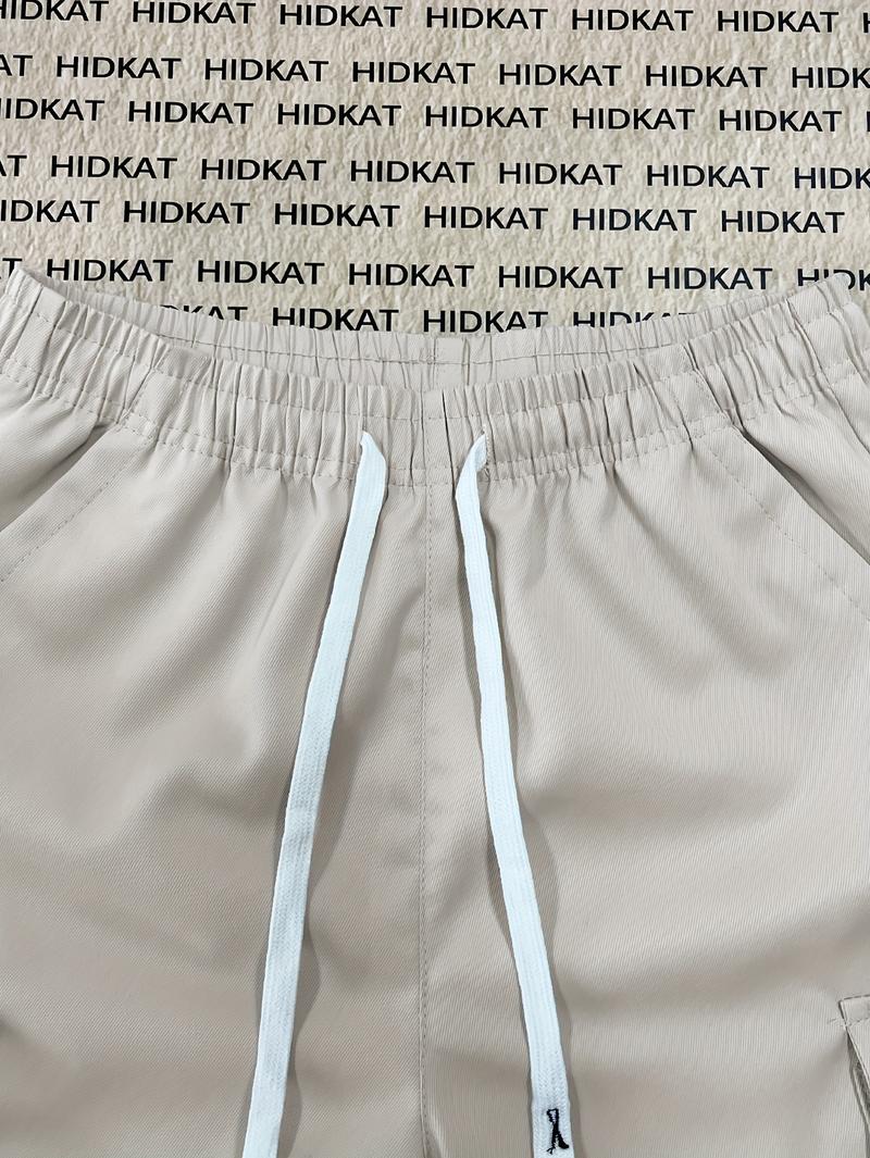 Men'S Plus Size Summer Lightweight Cargo Pants - Casual Cargo Style with Drawstring Waist, Large Pockets & Letter Patch, Solid Color Regular Fit for Casual Attire & Outdoor Activities, PLUS SIZE