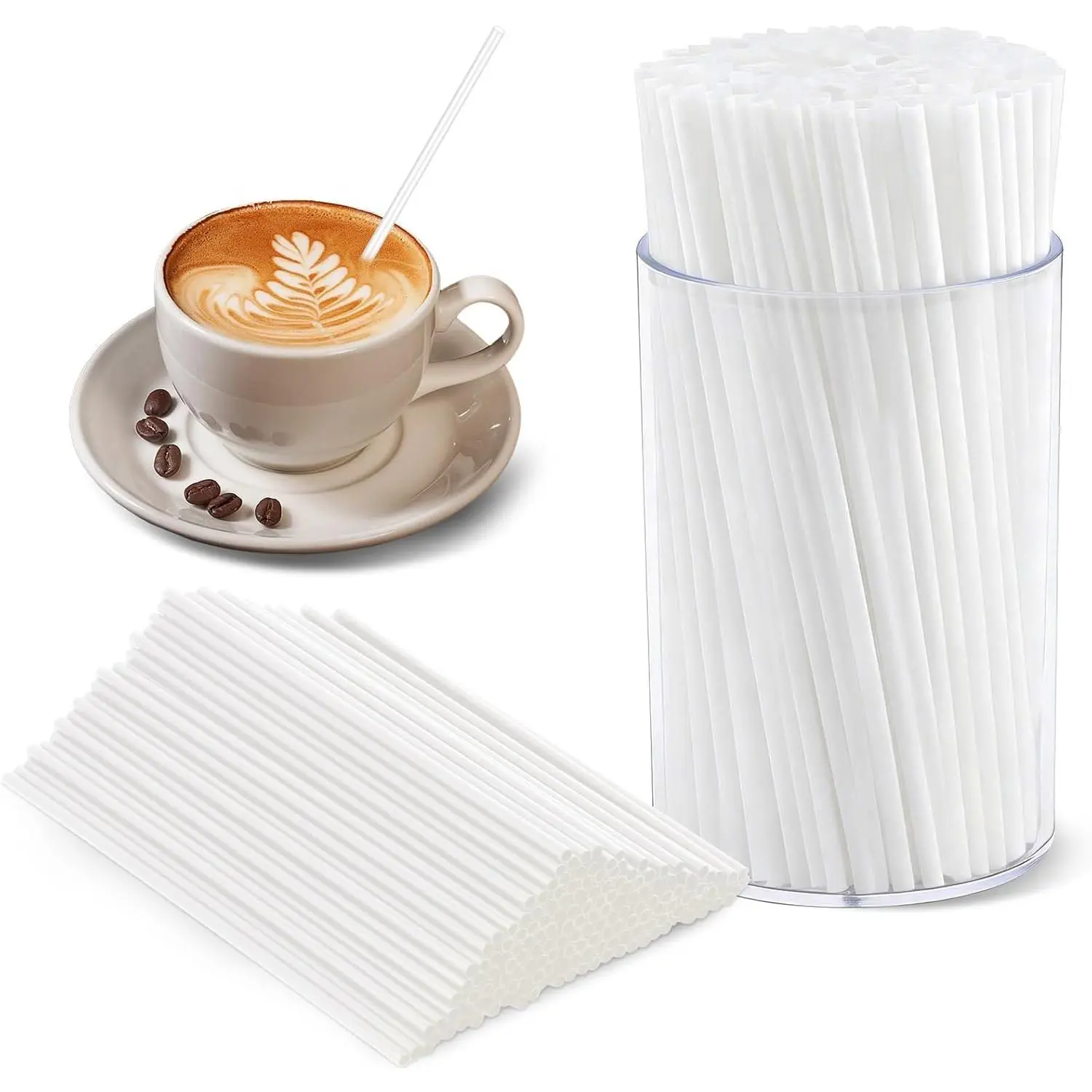 600-Pcs Sturdy Disposable Transparent White Plastic Coffee Stirrers Set with Acrylic Holder - Cafe, Indoor Use for Adults, Pet Owner Gift for Home Kitchen Supplies