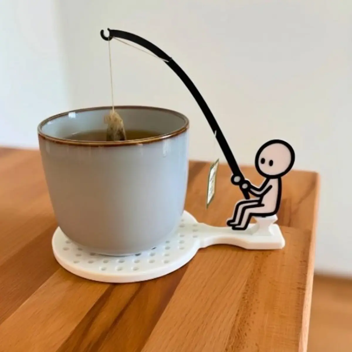 Funny Fishing Stick Figure Tea Bag Holder | Cute Office Desk Decor Coaster,Fishing Tea Bag Hanging Rack Novelty Gift for Tea Lovers