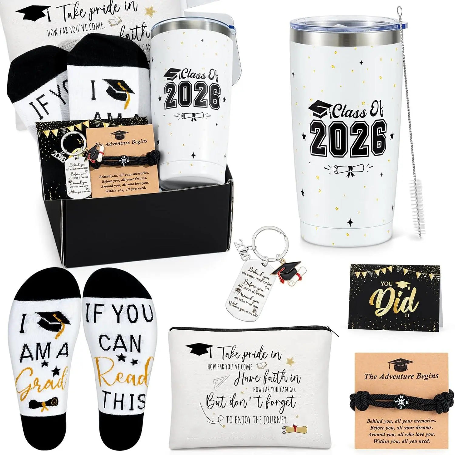 UAREHIBY 2026 Graduation Gift Box for her him,Congratulations Gift Basket,Funny College, Masters Degree, Phd, Nursing & Nurse, High School Grad Gifts for Women Men, Graduation Party Decorations