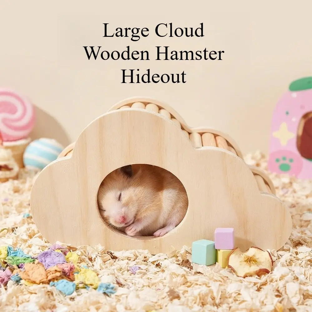 Large Cloud Shape Wooden Hamster Hideout - Spacious Space, Breathable Natural Wood Sleeping House, Windproof Shelter for Syrian Hamsters, Small Rodents