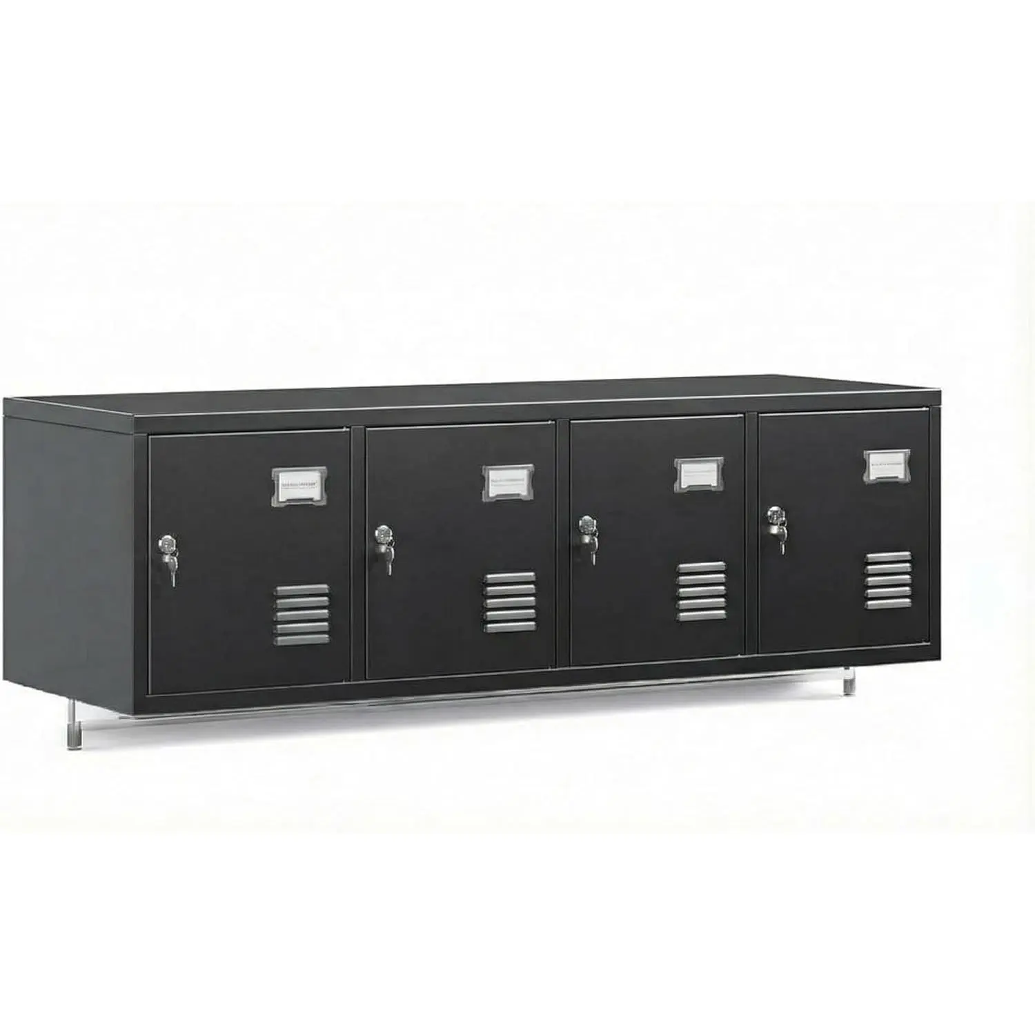 4 Door Metal Wall-Mounted Lockers with Hanging Rod and Card Holder, 45-Inch Wide Garage Wall Cabinet Ideal for Home Gym, School, Office, Easy Assembly, Black Finish