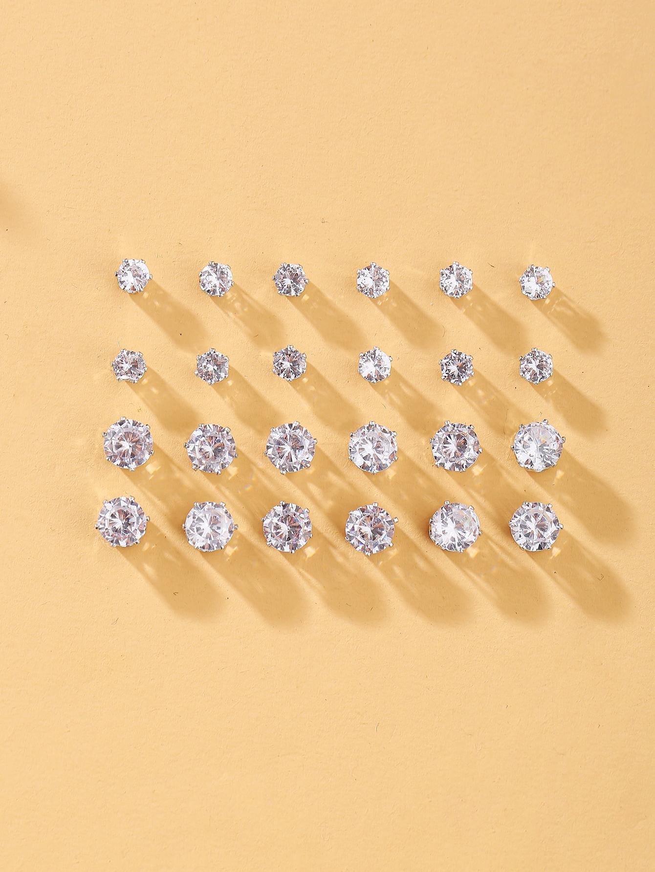 Women's Mixed Size Elegant Rhinestones Decor Zircon Stud Earrings, Ear Jewelry For Party, Daily Clothing Decor For Girl