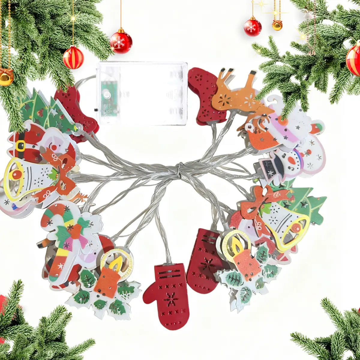 3m Decorative Iron Art LED Christmas String Lights, Wall-Hanging 3m String with Iconic Shapes (Santa, Snowman, Candy Cane, Tree, Stocking, Snowflake) for Indoor Display, Holiday Atmosphere & Festive Gift