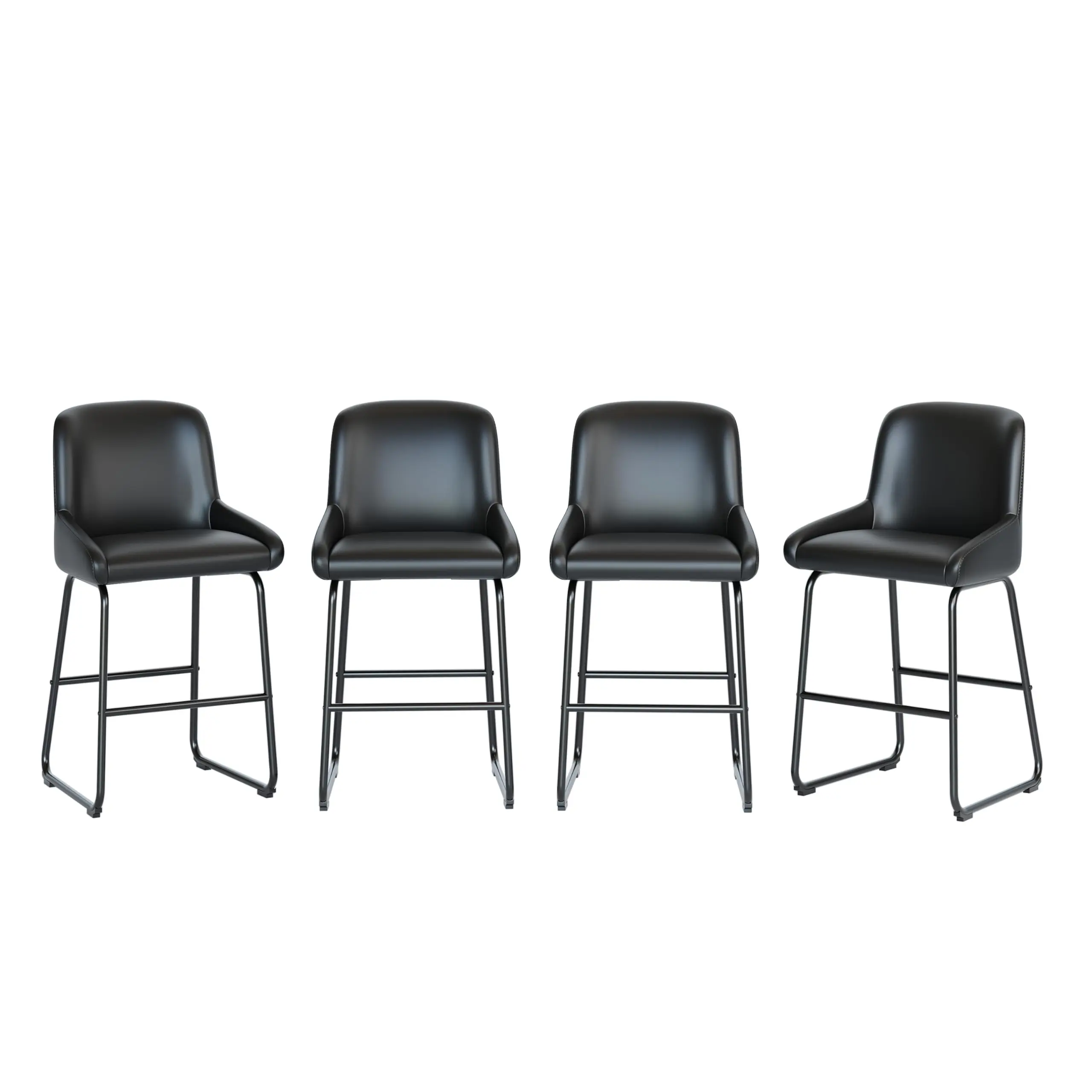 Garvee Set of 4 Modern Industrial Counter Bar Stools - 150KG Load Black PU Leather Armless Chairs with Backrest & Footrest (67cm Seat) for Kitchen Island/Dining Room