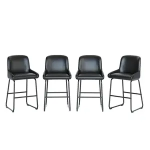 Garvee Set of 4 Modern Industrial Counter Bar Stools - 150KG Load Black PU Leather Armless Chairs with Backrest & Footrest (67cm Seat) for Kitchen Island/Dining Room