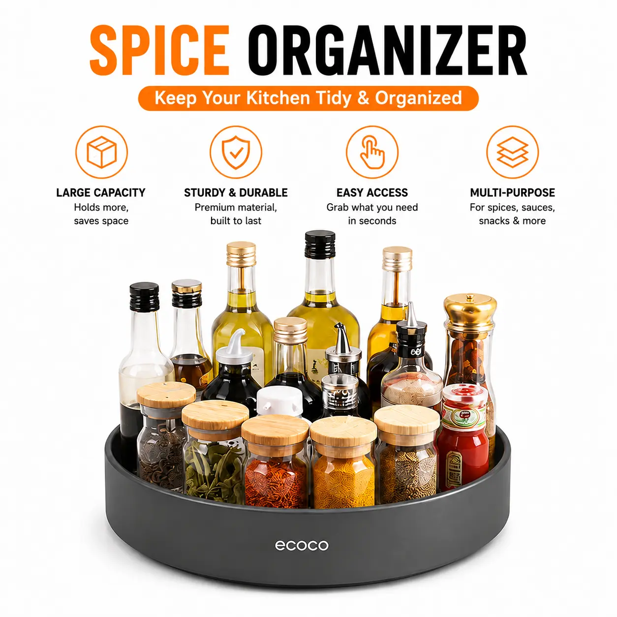 Rotating Spice Rack Kitchen Countertop Multi functional Oil Salt Sauce Vinegar Condiment Storage Organizer Large Capacity Home Kitchen Storage Solution for Counter Saving Organization