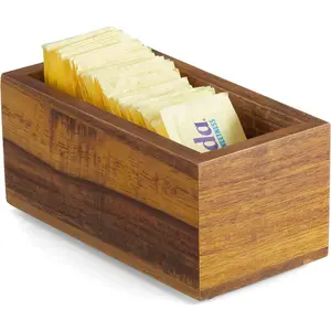 Sugar Packet Holder, Acacia Wood Sugar Caddy, Sugar Packet Holder for Coffee Bar, Drink Packet Organizer, Condiment Holder