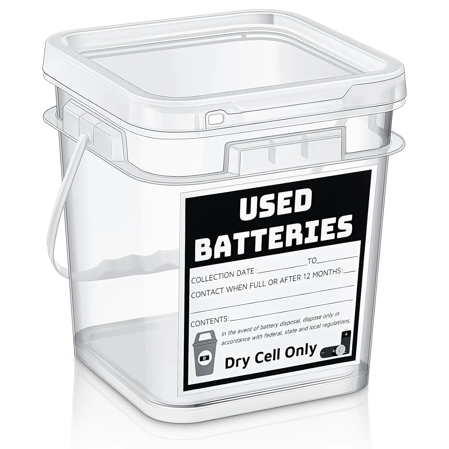 1 Pack Battery Disposal Recycling Container 1.32 Gallons Capacity Dry Cell Storage Bin with Transparent Label
