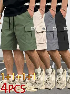 Men's Outdoor Casual cargo shorts, 4-Pack Multi-Pocket Design, Solid Color Five-Quarter Pants, Ideal for Camping and Fishing