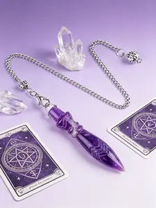1pc Hand-carved natural crystal staff spirit pendulum detection pendant tool, chakra balancing energy pendulum divination spirit small item, retro engraved wave pattern witch meditation spell tarot card emotional accessory