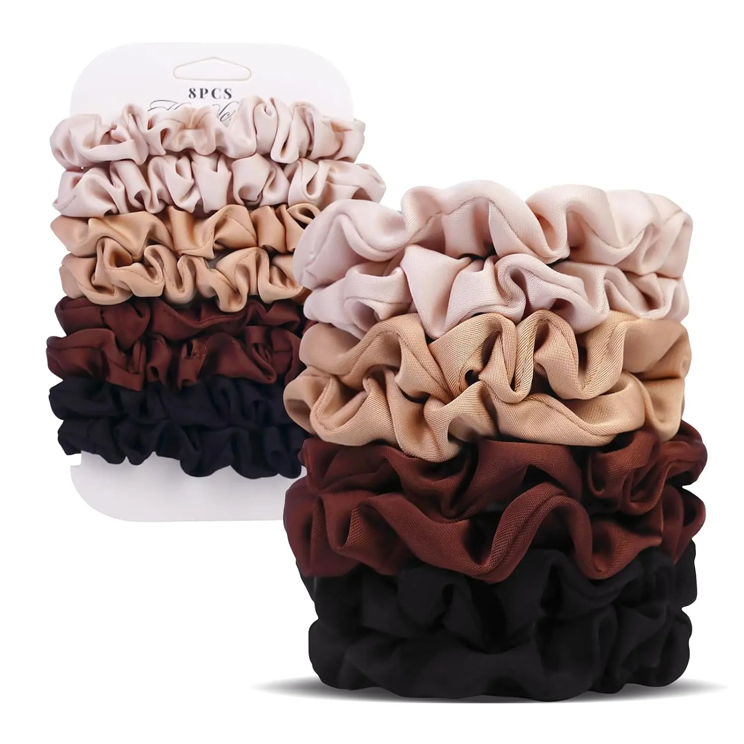 Ultra-Petite Satin Scrunchies for Women – 8 count Neutral No  Hair Ties (Black, Blonde, Dark Brown, Light Brown) – No Crease, Frizz-Free, Gentle Elastic Bands for Day & Night,  Gifts