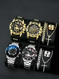 Men's Fashionable Quartz Watch Set, Perfect Gift for Valentine's Day, Christmas, Father's Day, Anniversary, 10pcs Elegant Analog Round Face