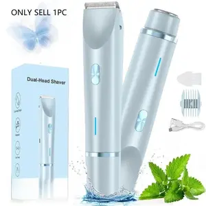2-in-1 Electric Hair Removal Tool for Women, Dual-Head Cordless Waterproof Razor and Trimmer for Body and Facial Hair, Painless Precision Shaver for Wet and Dry Use