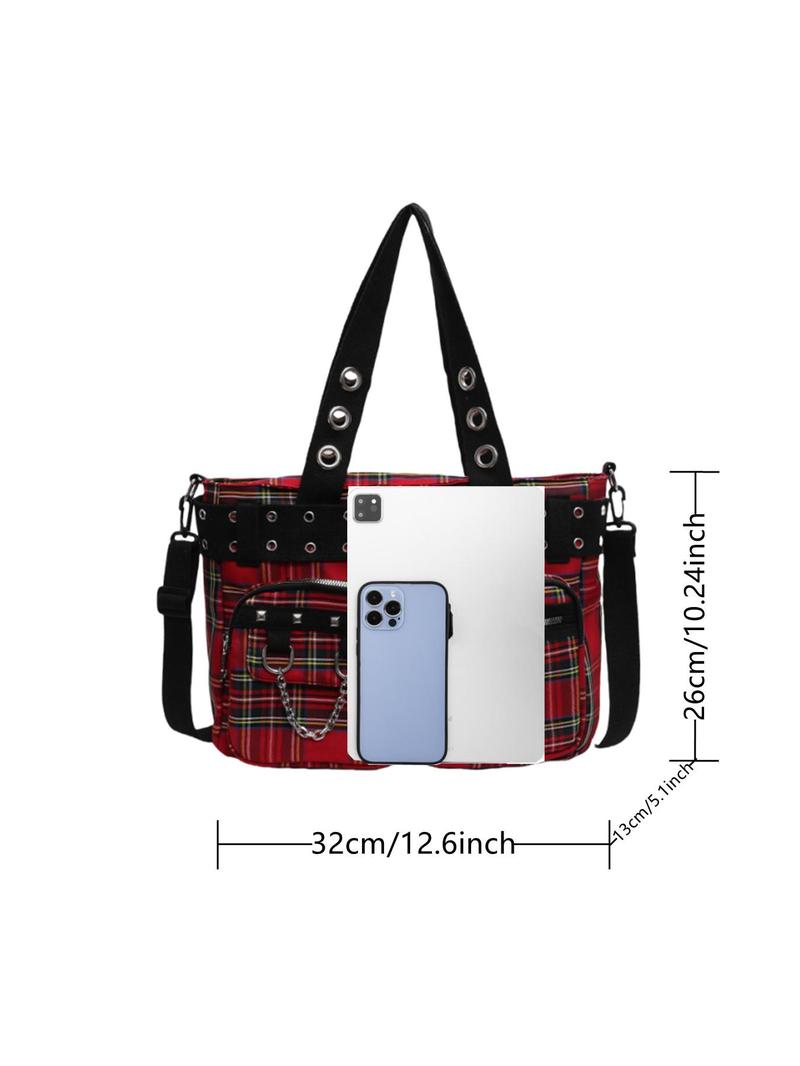 Women's Fashionable All-match Punk Style Tote Bag with Multi-pocket Design, Casual Versatile Zipper Design, Large Capacity Shoulder Tote Bag, Valentine's Gifts for Her