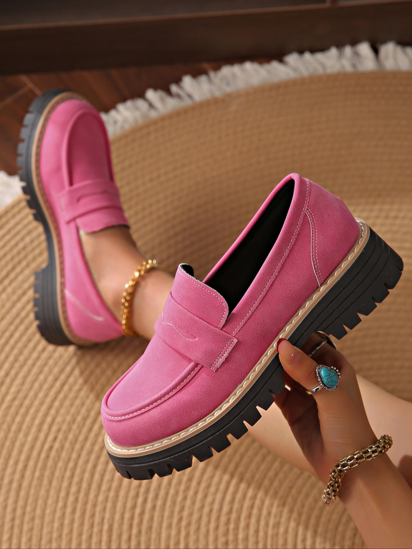 Women's Loafers, Chunky Sole Slip-on Walking Shoes, Fashionable Retro Round Toe Work Shoes for Daily Wear, All-Match Soft Soled Platform, Non-Slip Breathable Footwear, Classic Easy To Match