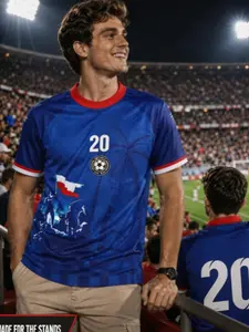 2026 New Summer Men's Haiti Sports Fashion Casual Short Sleeve Top, 3D Print Breathable Quick-Dry Round Neck T-Shirt, Unisex Blue Football Shirt, Soccer Jersey