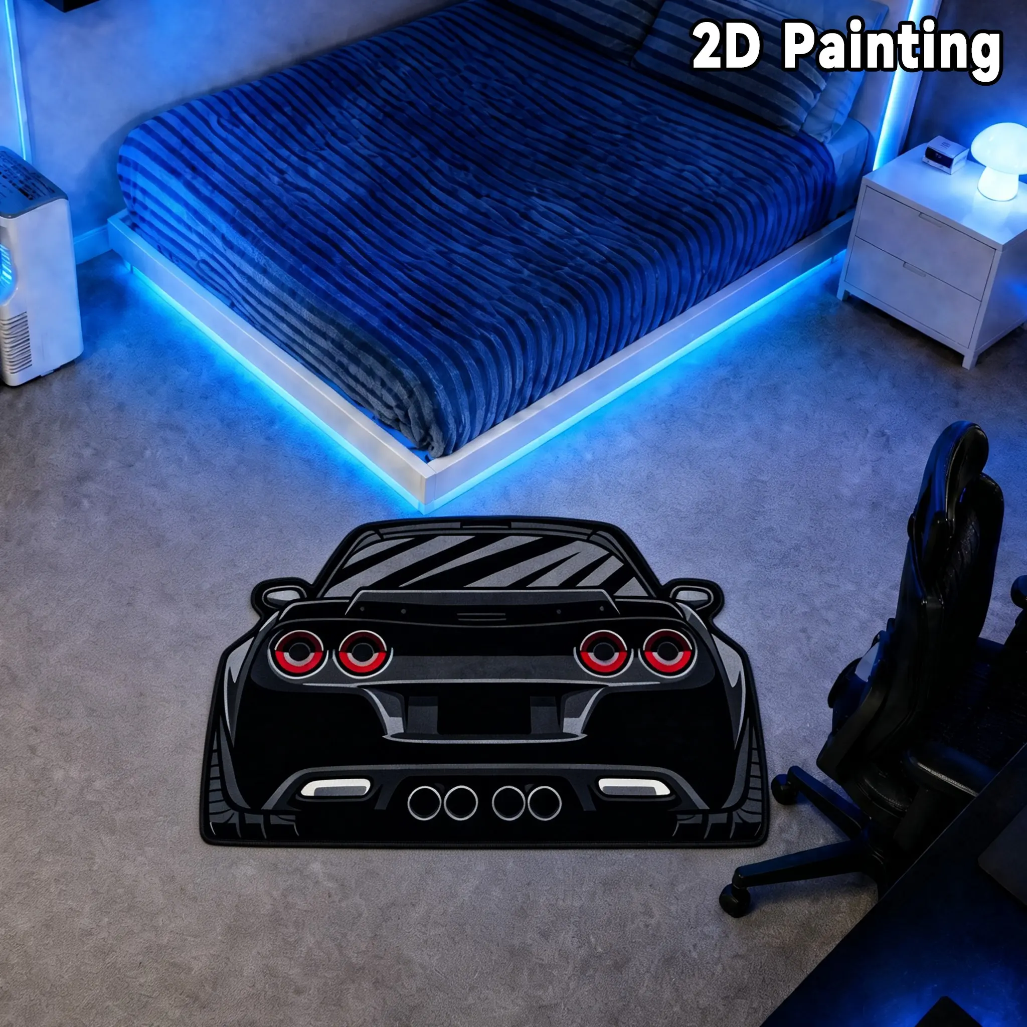 Velvet Car Tail Carpet, Cool Supercar Shape Rug, Anti-Dust Slip-Resistant, Soft Plush Bedside Mat, Christmas Gift