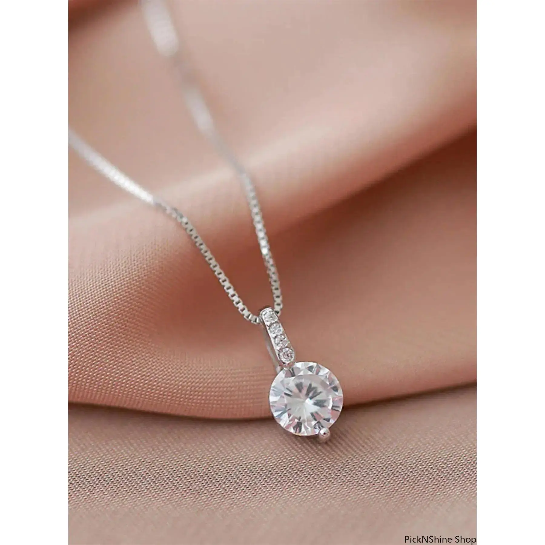 Women's Elegant Dainty Rhinestone Decor Jewelry, Silver-Tone Solitaire Crystal Pendants on a Tarnish-Resistant Chain, Wedding & Party Gift, Necklace Gift, Rhinestone Decor Necklace, Decorative Necklace