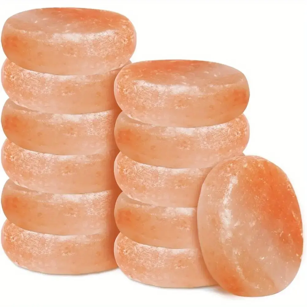 12 Pcs Flat Oval Massage Stone 3.5 x 1 x 2.6 Inch Crystal Hand Carved Stone Pink Himalayan Salt Massage Therapy Heated Warmer Rock for Salt and Sugar