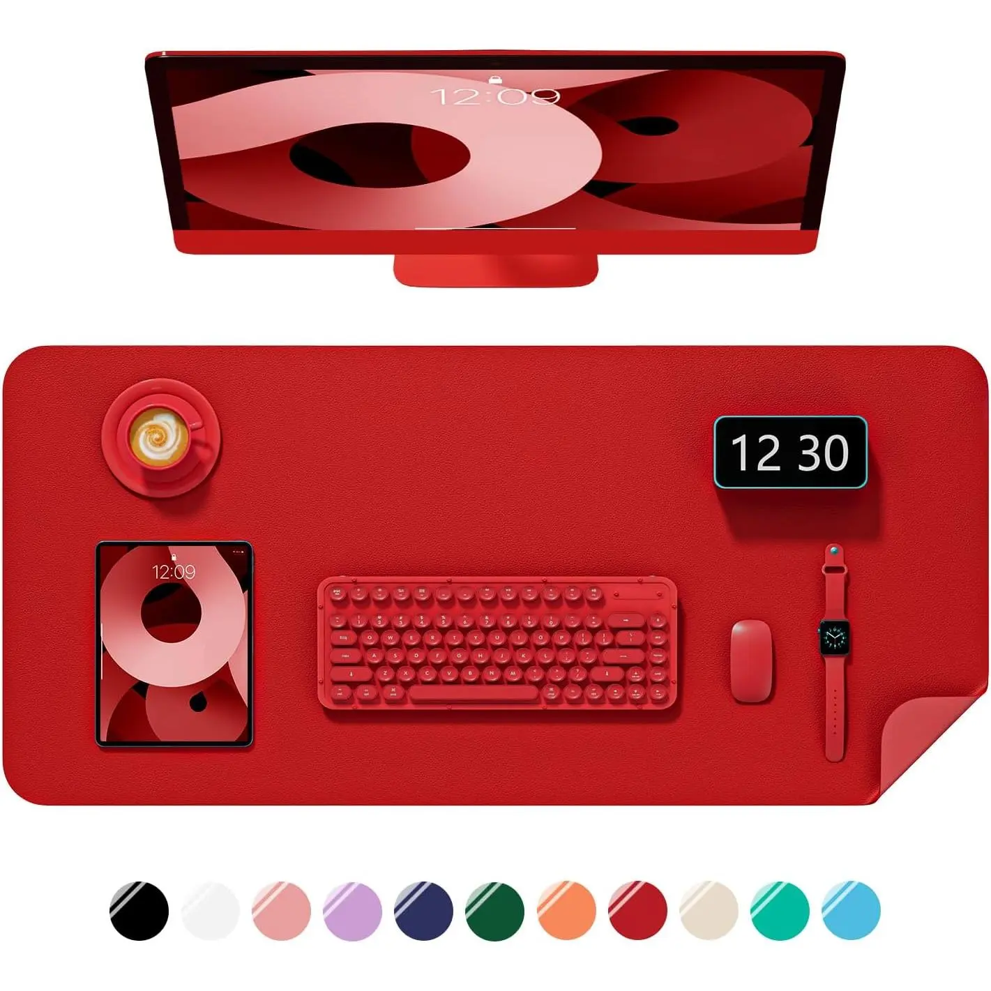 Desk Pad, 23.6" x 13.8" PU Leather Non-Slip Desk Mat Large Mouse Pad for Desktop, Waterproof Laptop Computer Writing Mat for Office, Home, Work, Gaming, Bright Red