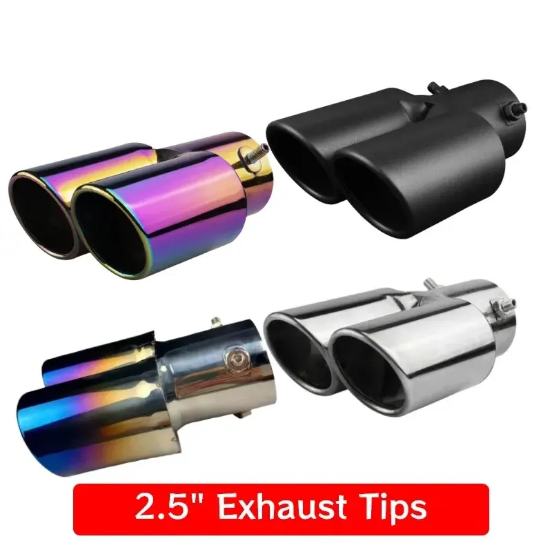 1pcs Universal Car Dual Outlet Exhaust Tip Stainless Steel Black Exhaust Tips Muffler Tail Double Pipe Tube Tips Car Accessories