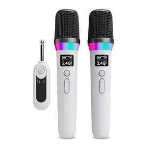 Wireless charging dynamic microphone with 40 hour long battery life, controllable LED ambient light, volume adjustment handheld microphone, professional karaoke live microphone suitable for family gatherings, speech training, YouTube short video recording