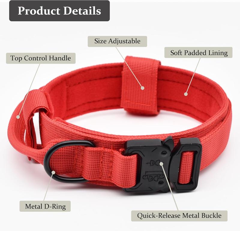 PURR LAB Tactical Dog Collar Adjustable Military Training Nylon with Handle Quick Release Buckle for Small Medium Large Dogs Red Large