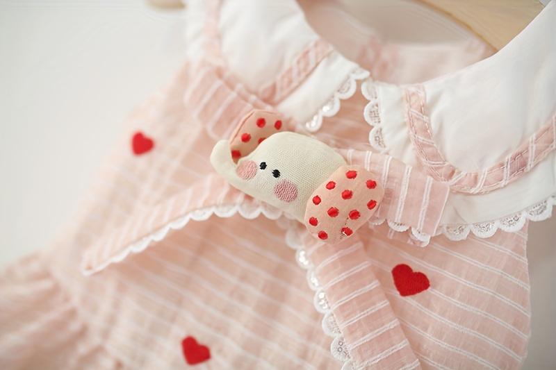 NewSummer Pink Striped Cute Baby Girl Dress Turn-Collar Sleeveless Sweet Heart Dress Toddler 0-4 Years Old Cartoon Elephant Casual Children's Clothing