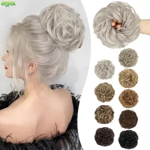 Thick Fluffy Wavy Curly Messy Bun Hair Piece – Iridescent Synthetic Scrunchies with Elastic Band,Natural Looking Synthetic Chignon Scrunchie Fluffy Tousled Chignon for Effortless Updos & Casual Styles,Summervibes