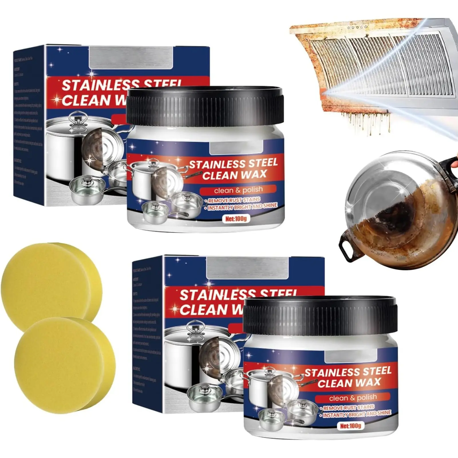 Stainless Steel Clean Wax, Magical Nano-Technology Stainless Steel Cleaning Paste, Stainless Steel Cleaner and Metal Polish, 3 In 1 Stainless Steel Wax Cleaner for Grease, Oven, Sink