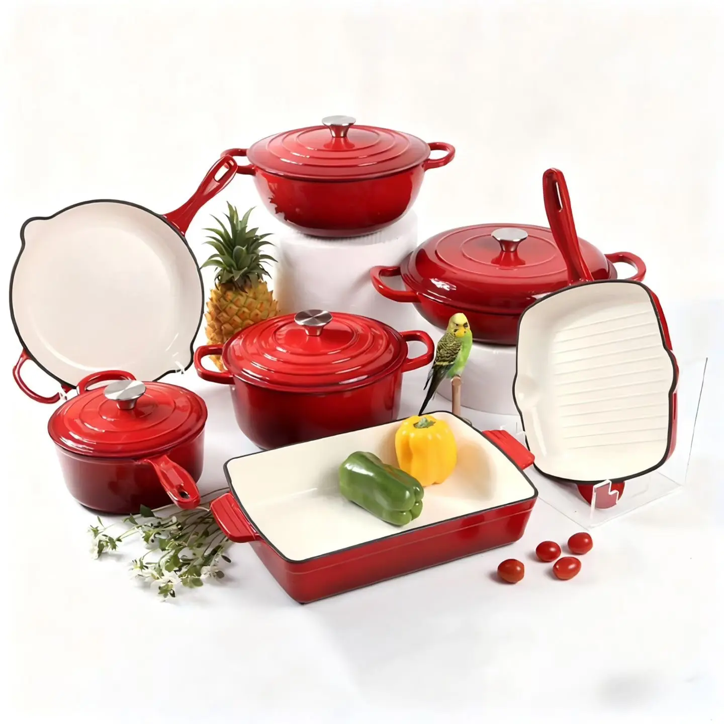 Super Value Cast Iron Enamel 7-Piece Set Non-Coated Non-Stick Pan Cast Iron Stew Pot Frying Pan Multi-Functional Enamel Set for Holidays