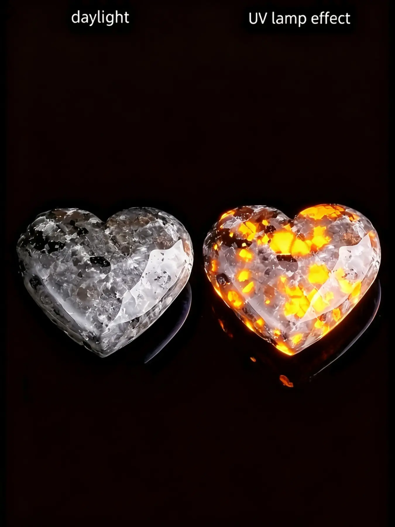 2pcs Heart-Shaped Yooperlites Flame Fluorescent Stones, UV Reactive Glow, Natural Agate & Jasper, Home Decor Gift, Collector's Item