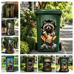 Funny Raccoon Trash Can Decal, UV Vinyl Self-Adhesive Sticker, DIY Decor for Kitchen, Yard & Garage Recycle Bins, Animals Pattern