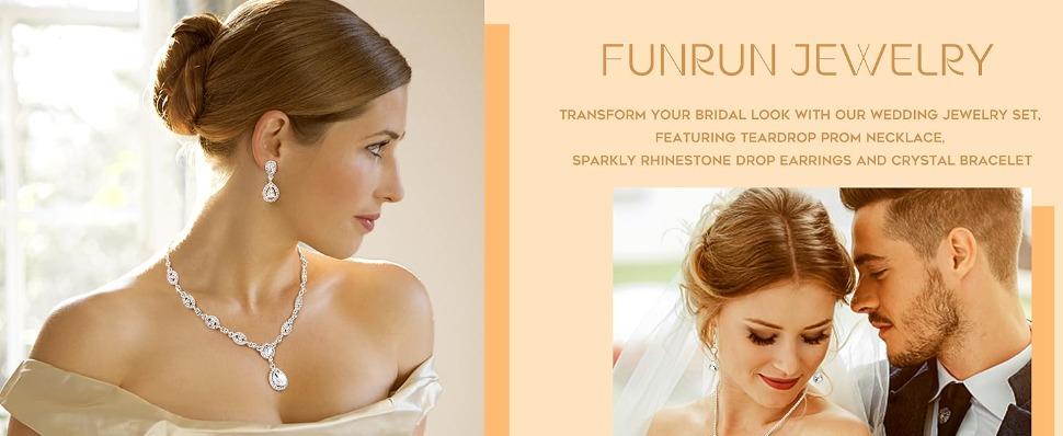 FUNRUN Silver Jewelry Set for Women Rhinestone Necklace and Earrings Bridal Wedding Jewelry Sets for Brides Bridesmaid Crystal Wedding Prom Jewelry Christmas Day Gift
