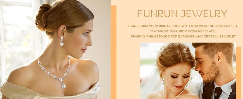FUNRUN Silver Jewelry Set for Women Rhinestone Necklace and Earrings Bridal Wedding Jewelry Sets for Brides Bridesmaid Crystal Wedding Prom Jewelry Christmas Day Gift